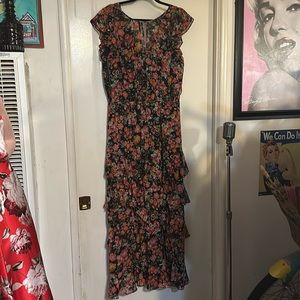 Floral print flow length ruffle skirt dress
